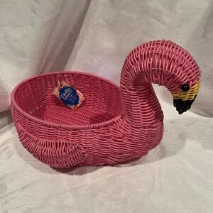 Ciroa Picnic Serving Basket Outdoor Patio Bowl Pink Flamingo New